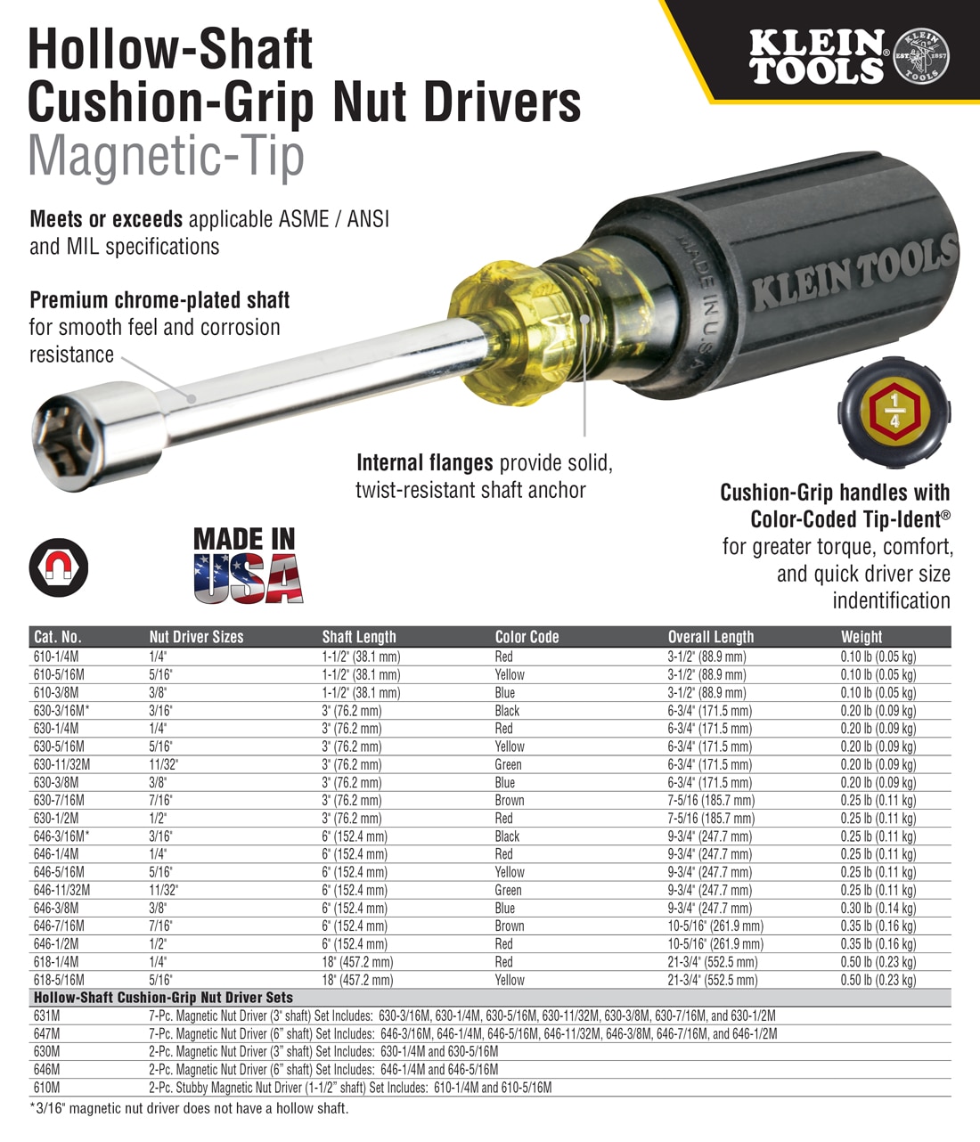 Klein Tools Nut Driver Set with 6 in. Shaft (2Piece) 646M